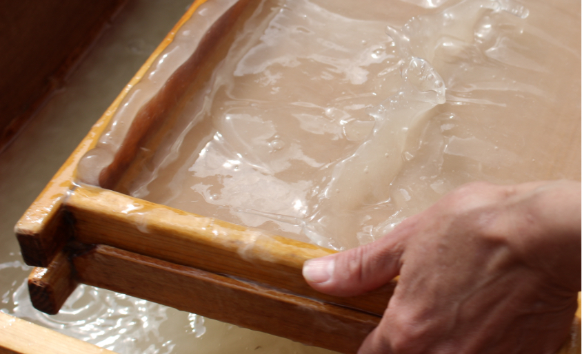 東京産の原料(楮)を加えて、東京の水道水や地下水を使い、東京在住の職人達で和紙を作る。
